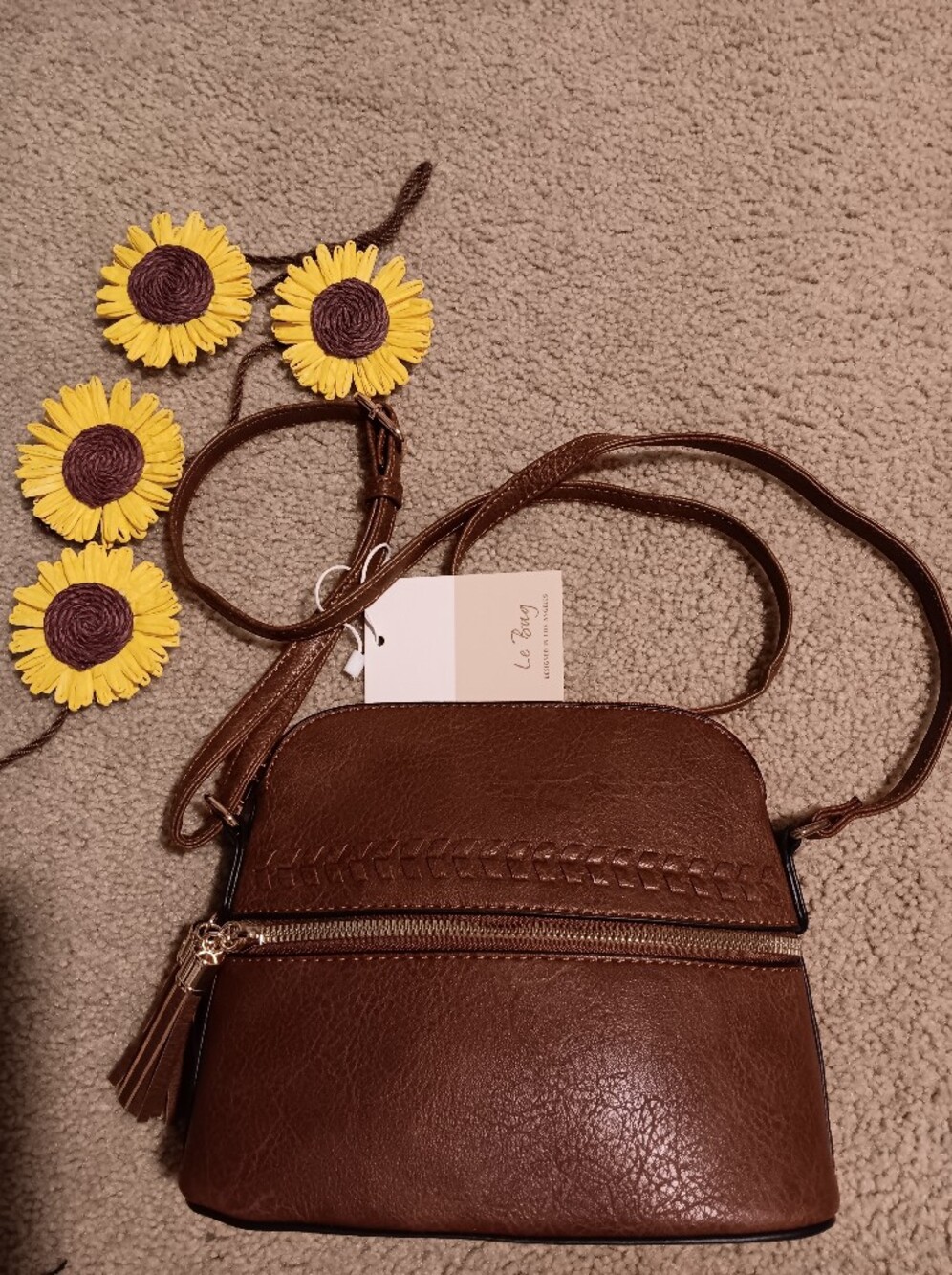 Le Bag Brown Crossbody Bag with Braided Detail And Decorative Tassels. NWT